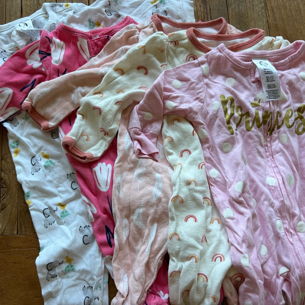 0-3 month baby girl footie pajamas